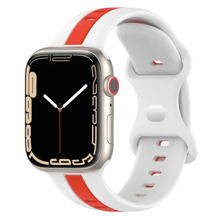 Butterfly Buckle Two-Color Silicone Watch Band, For Apple Watch Ultra 49mm, For Apple Watch Series 8&7 45mm, For Apple Watch Series 8&7 41mm