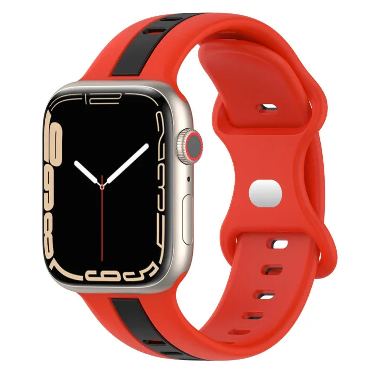 Butterfly Buckle Two-Color Silicone Watch Band, For Apple Watch Ultra 49mm, For Apple Watch Series 8&7 45mm, For Apple Watch Series 8&7 41mm
