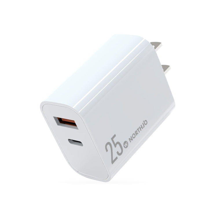 شاحن سريع NORTHJO NOPD2502 PD 25W USB-C / Type-C + QC 3.0 USB بمنفذين، قابس الولايات المتحدة، قابس الاتحاد الأوروبي، قابس المملكة المتحدة، قابس أستراليا