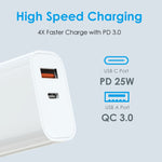 شاحن سريع NORTHJO NOPD2502 PD 25W USB-C / Type-C + QC 3.0 USB بمنفذين، قابس الولايات المتحدة، قابس الاتحاد الأوروبي، قابس المملكة المتحدة، قابس أستراليا