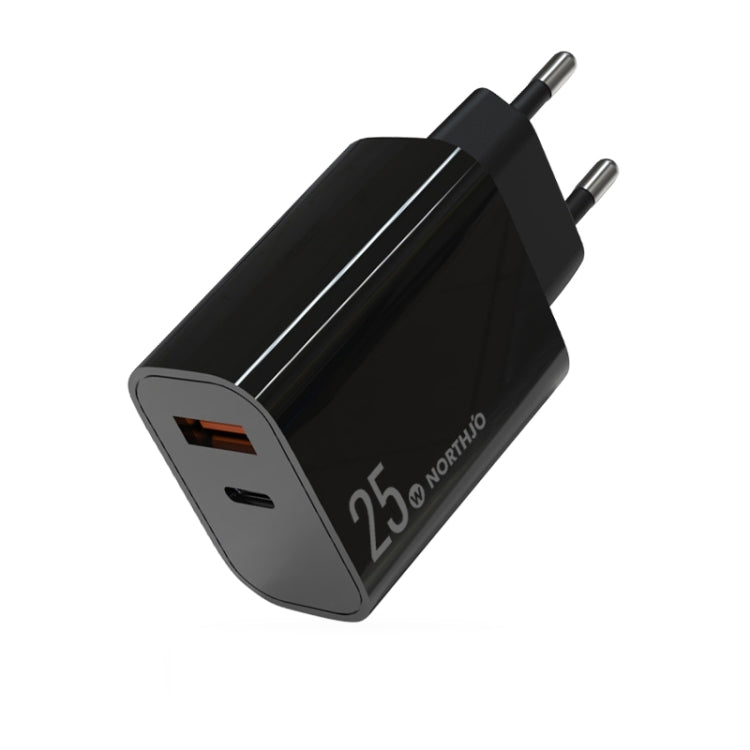 شاحن سريع NORTHJO NOPD2502 PD 25W USB-C / Type-C + QC 3.0 USB بمنفذين، قابس الولايات المتحدة، قابس الاتحاد الأوروبي، قابس المملكة المتحدة، قابس أستراليا