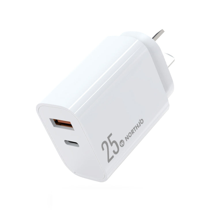 شاحن سريع NORTHJO NOPD2502 PD 25W USB-C / Type-C + QC 3.0 USB بمنفذين، قابس الولايات المتحدة، قابس الاتحاد الأوروبي، قابس المملكة المتحدة، قابس أستراليا