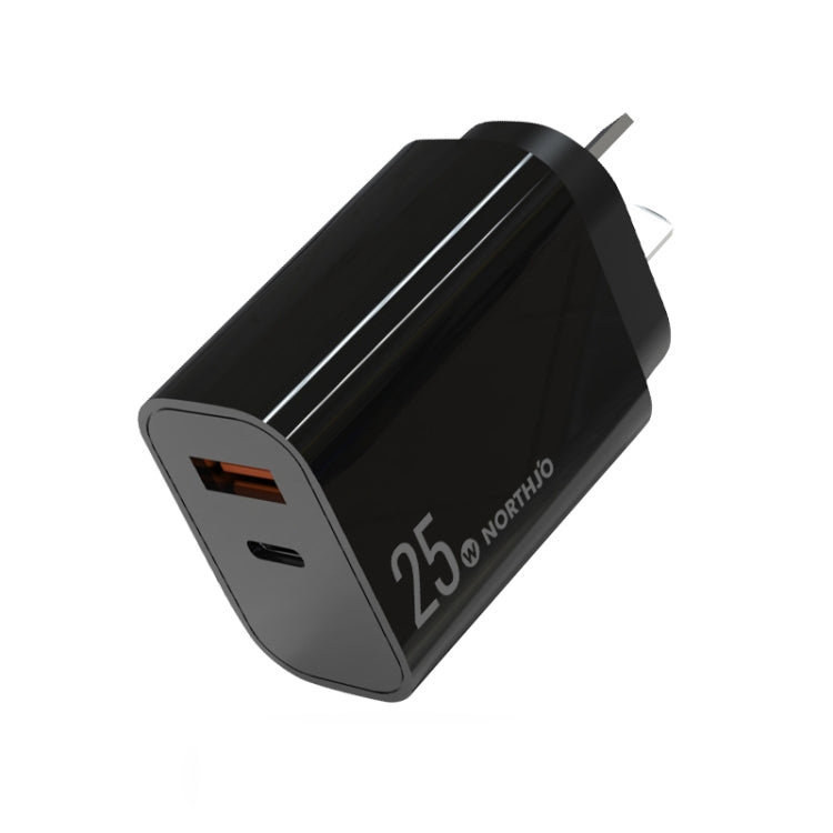 شاحن سريع NORTHJO NOPD2502 PD 25W USB-C / Type-C + QC 3.0 USB بمنفذين، قابس الولايات المتحدة، قابس الاتحاد الأوروبي، قابس المملكة المتحدة، قابس أستراليا