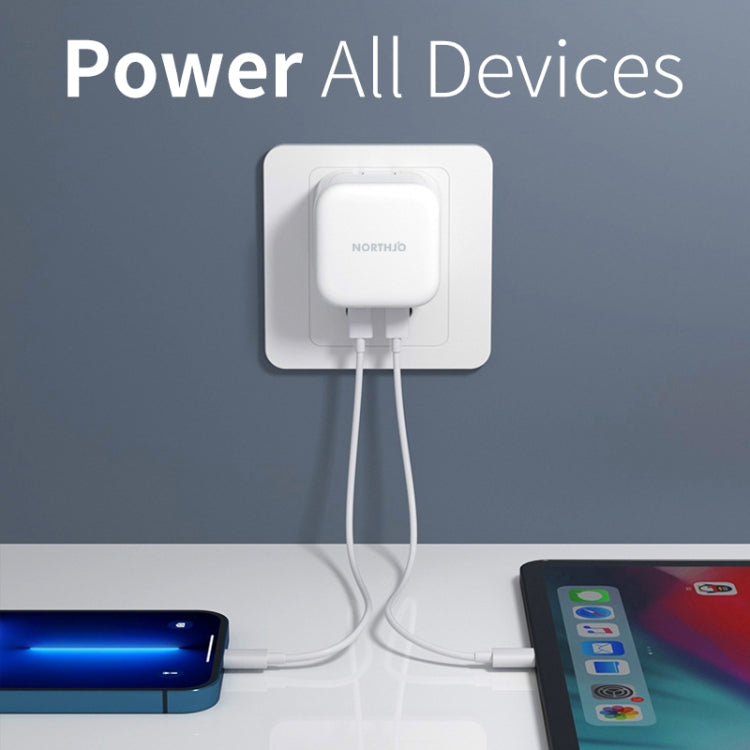 شاحن سريع جداري NORTHJO NOGAN3502 GaN PD PPS 35 واط بمنفذين USB-C / Type-C، قابس الاتحاد الأوروبي، قابس المملكة المتحدة