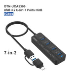 محطة توصيل Onten UCA5306 7 في 2 USB3.0 + Type-C بسبعة منافذ تدعم وظيفة OTG، UCA5306