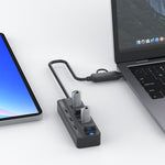 محطة توصيل Onten UCA5306 7 في 2 USB3.0 + Type-C بسبعة منافذ تدعم وظيفة OTG، UCA5306