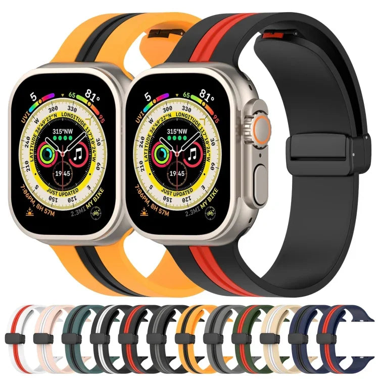 Magnetic Clasp Two-Color Silicone Watch Band, For Apple Watch Ultra 49mm, For Apple Watch Series 8&7 45mm, For Apple Watch Series 8&7 41mm