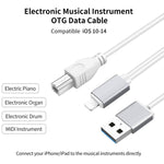 كابل متعدد الوظائف 1 متر 8 بن إلى USB + MIDI لأداة موسيقية إلكترونية و OTG وشحن متوافق مع iOS 10-14، MIDI + OTG
