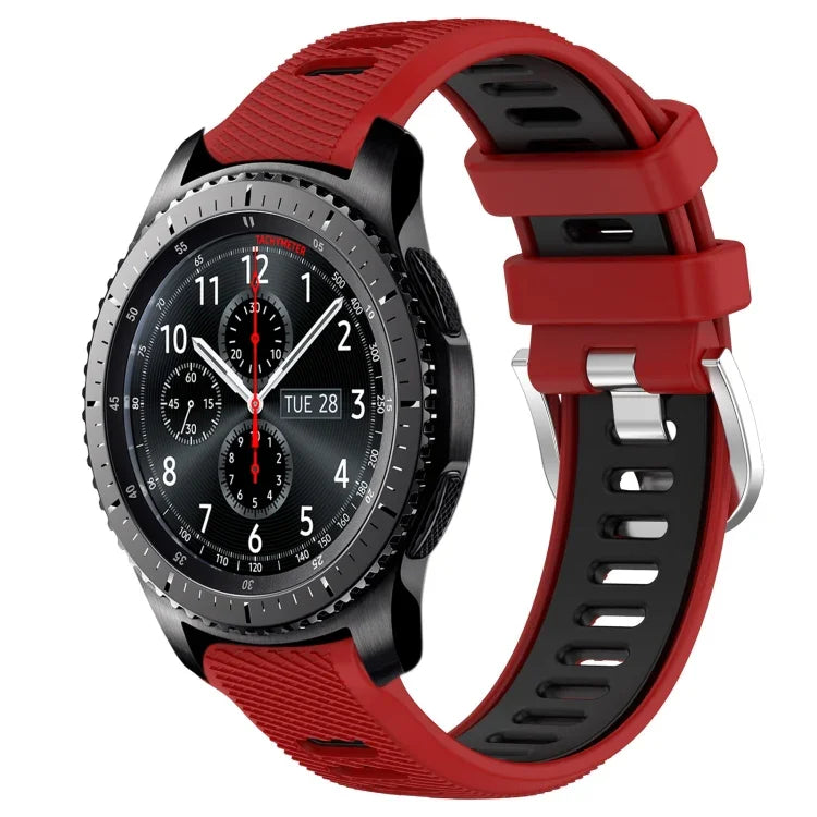 22mm Sports Two-Color Steel Buckle Silicone Watch Band, For Samsung Galaxy Watch3 45mm, For Samsung Galaxy Watch 46mm, For Samsung Gear S3 Classic, For Samsung Gear S3 Frontier