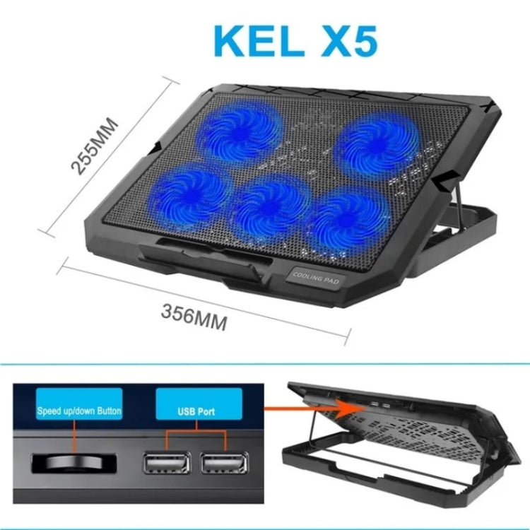حامل تبريد لابتوب للألعاب X5 مع 5 مراوح وصامت وقابل لتعديل الارتفاع بـ7 مستويات، X5