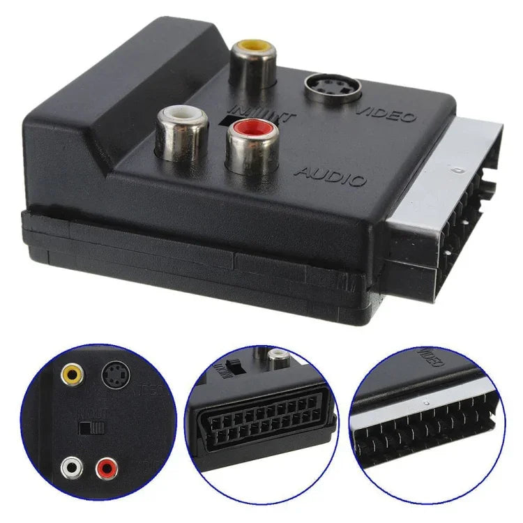 محول JUNSUNMAY 21 دبوس SCART ذكر إلى أنثى S-Video 3 RCA قابل للتبديل، محول صوتي
