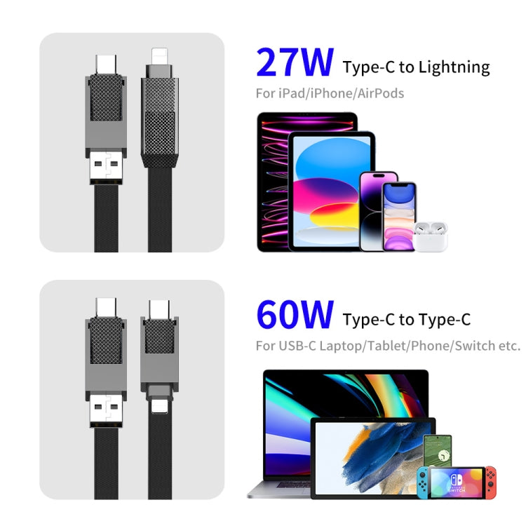 ENKAY ENK-CB134 كابل شحن سريع مغناطيسي مضفر نايلون 4 في 1 بقوة 60 واط USB-A / تايب-سي إلى 8 دبابيس / تايب-سي، 0.15 م، 1.2 م