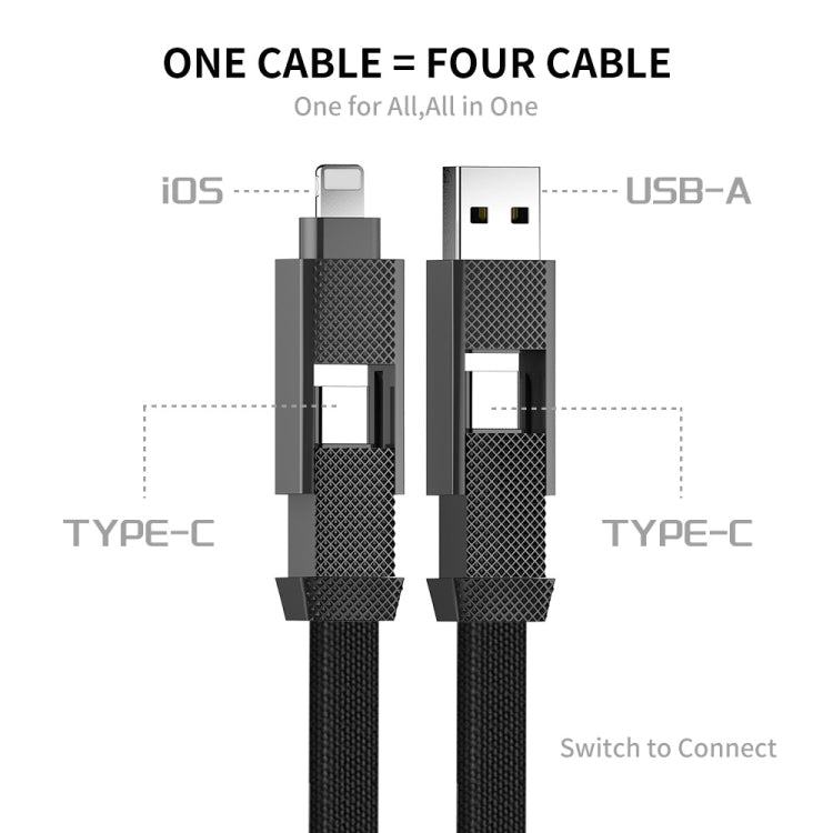 ENKAY ENK-CB134 كابل شحن سريع مغناطيسي مضفر نايلون 4 في 1 بقوة 60 واط USB-A / تايب-سي إلى 8 دبابيس / تايب-سي، 0.15 م، 1.2 م