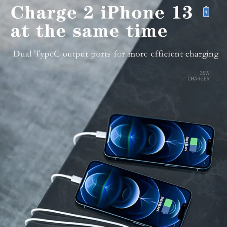 شاحن مزدوج المنفذ USB-C / Type-C بقوة 35 واط PD3.0 لسلسلة iPhone / iPad، قابس الولايات المتحدة، قابس الاتحاد الأوروبي