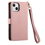 غطاء هاتف من الجلد مع سحاب وحزام معصم، لهواتف iPhone 14 Pro Max، iPhone 7 / 8 / SE 2022، iPhone 13 Pro Max، iPhone 13 Pro، iPhone 13، iPhone 12 / 12 Pro، iPhone 12 Pro Max، iPhone 11 Pro Max
