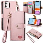 غطاء هاتف من الجلد مع سحاب وحزام معصم، لهواتف iPhone 11، iPhone 11 Pro، iPhone X / XS، iPhone XR، iPhone XS Max، iPhone 7 Plus / 8 Plus، iPhone 6 Plus / 6s Plus، iPhone 6 / 6s