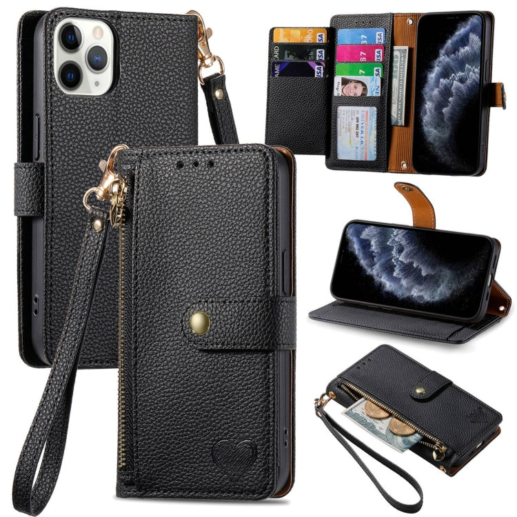 غطاء هاتف من الجلد مع سحاب وحزام معصم، لهواتف iPhone 11، iPhone 11 Pro، iPhone X / XS، iPhone XR، iPhone XS Max، iPhone 7 Plus / 8 Plus، iPhone 6 Plus / 6s Plus، iPhone 6 / 6s