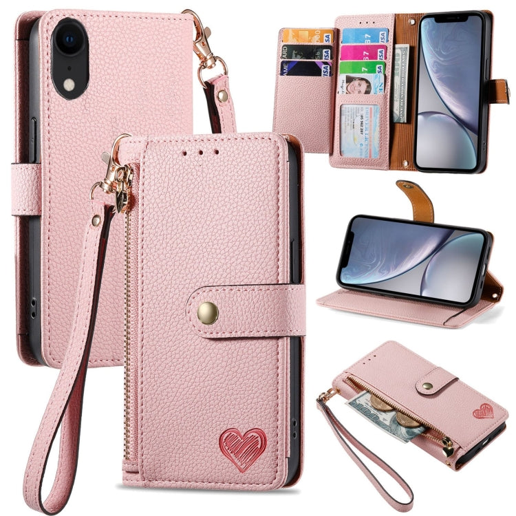 غطاء هاتف من الجلد مع سحاب وحزام معصم، لهواتف iPhone 11، iPhone 11 Pro، iPhone X / XS، iPhone XR، iPhone XS Max، iPhone 7 Plus / 8 Plus، iPhone 6 Plus / 6s Plus، iPhone 6 / 6s