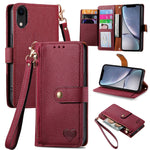 غطاء هاتف من الجلد مع سحاب وحزام معصم، لهواتف iPhone 11، iPhone 11 Pro، iPhone X / XS، iPhone XR، iPhone XS Max، iPhone 7 Plus / 8 Plus، iPhone 6 Plus / 6s Plus، iPhone 6 / 6s