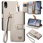 غطاء هاتف من الجلد مع سحاب وحزام معصم، لهواتف iPhone 11، iPhone 11 Pro، iPhone X / XS، iPhone XR، iPhone XS Max، iPhone 7 Plus / 8 Plus، iPhone 6 Plus / 6s Plus، iPhone 6 / 6s