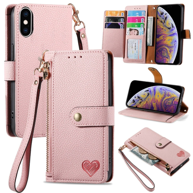 غطاء هاتف من الجلد مع سحاب وحزام معصم، لهواتف iPhone 11، iPhone 11 Pro، iPhone X / XS، iPhone XR، iPhone XS Max، iPhone 7 Plus / 8 Plus، iPhone 6 Plus / 6s Plus، iPhone 6 / 6s