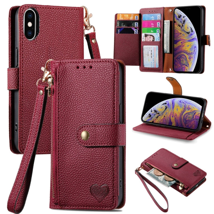 غطاء هاتف من الجلد مع سحاب وحزام معصم، لهواتف iPhone 11، iPhone 11 Pro، iPhone X / XS، iPhone XR، iPhone XS Max، iPhone 7 Plus / 8 Plus، iPhone 6 Plus / 6s Plus، iPhone 6 / 6s