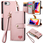 غطاء هاتف من الجلد مع سحاب وحزام معصم، لهواتف iPhone 14 Pro Max، iPhone 7 / 8 / SE 2022، iPhone 13 Pro Max، iPhone 13 Pro، iPhone 13، iPhone 12 / 12 Pro، iPhone 12 Pro Max، iPhone 11 Pro Max