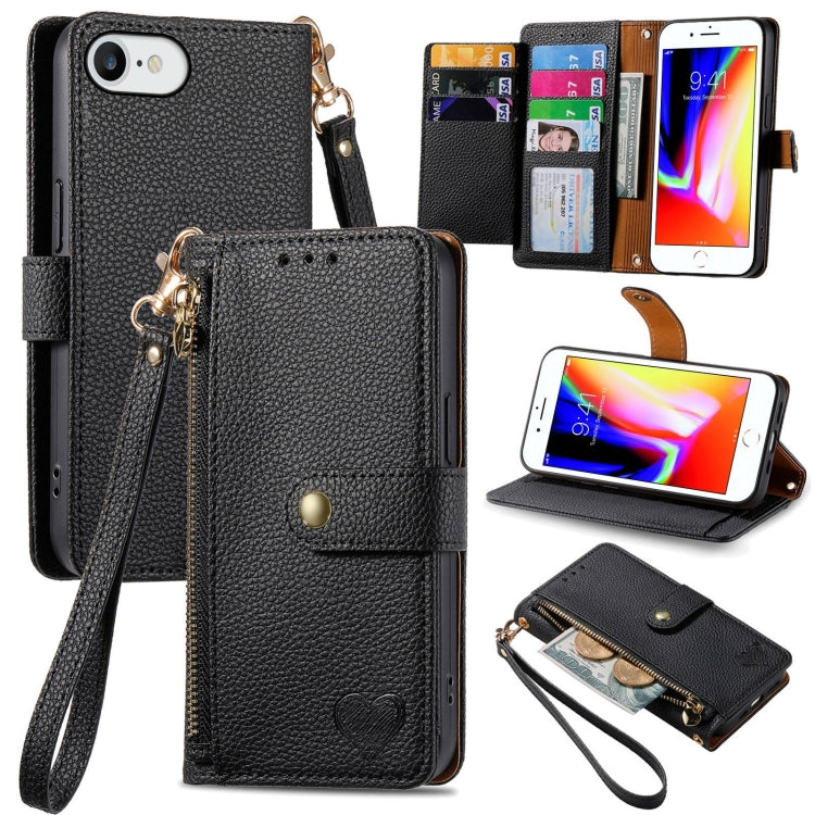 غطاء هاتف من الجلد مع سحاب وحزام معصم، لهواتف iPhone 14 Pro Max، iPhone 7 / 8 / SE 2022، iPhone 13 Pro Max، iPhone 13 Pro، iPhone 13، iPhone 12 / 12 Pro، iPhone 12 Pro Max، iPhone 11 Pro Max