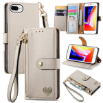 غطاء هاتف من الجلد مع سحاب وحزام معصم، لهواتف iPhone 11، iPhone 11 Pro، iPhone X / XS، iPhone XR، iPhone XS Max، iPhone 7 Plus / 8 Plus، iPhone 6 Plus / 6s Plus، iPhone 6 / 6s
