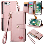 غطاء هاتف من الجلد مع سحاب وحزام معصم، لهواتف iPhone 11، iPhone 11 Pro، iPhone X / XS، iPhone XR، iPhone XS Max، iPhone 7 Plus / 8 Plus، iPhone 6 Plus / 6s Plus، iPhone 6 / 6s