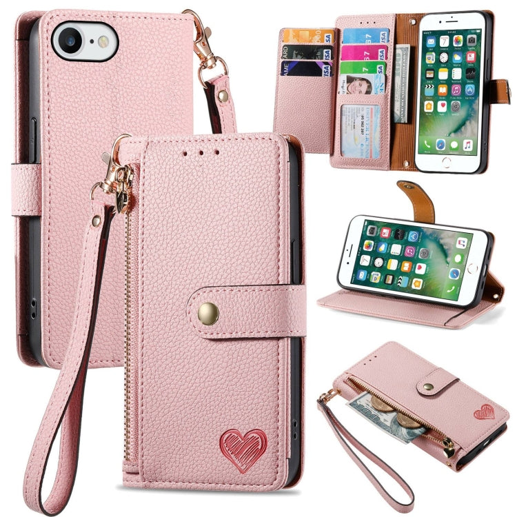 غطاء هاتف من الجلد مع سحاب وحزام معصم، لهواتف iPhone 11، iPhone 11 Pro، iPhone X / XS، iPhone XR، iPhone XS Max، iPhone 7 Plus / 8 Plus، iPhone 6 Plus / 6s Plus، iPhone 6 / 6s