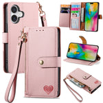حافظة هاتف جلدية بحبل بسحاب حب، لهواتف iPhone 17e / 16e، iPhone 17 Pro Max، iPhone 17 Pro، iPhone 17، iPhone Air، iPhone 16 Pro Max، iPhone 16 Pro، iPhone 16 Plus