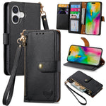 حافظة هاتف جلدية بحبل بسحاب حب، لهواتف iPhone 17e / 16e، iPhone 17 Pro Max، iPhone 17 Pro، iPhone 17، iPhone Air، iPhone 16 Pro Max، iPhone 16 Pro، iPhone 16 Plus