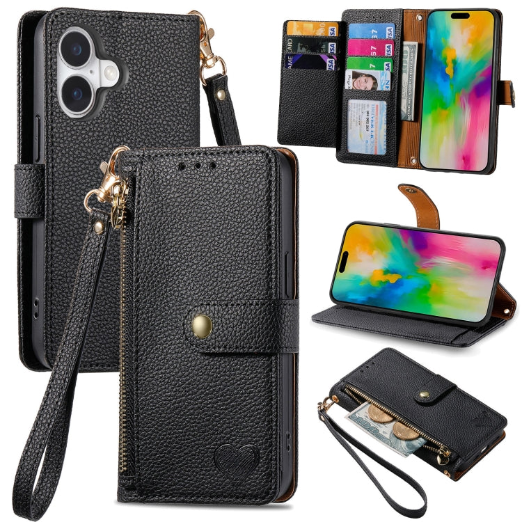 حافظة هاتف جلدية بحبل بسحاب حب، لهواتف iPhone 17e / 16e، iPhone 17 Pro Max، iPhone 17 Pro، iPhone 17، iPhone Air، iPhone 16 Pro Max، iPhone 16 Pro، iPhone 16 Plus