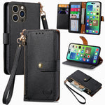 حافظة هاتف جلدية بحبل بسحاب حب، لهواتف iPhone 17e / 16e، iPhone 17 Pro Max، iPhone 17 Pro، iPhone 17، iPhone Air، iPhone 16 Pro Max، iPhone 16 Pro، iPhone 16 Plus