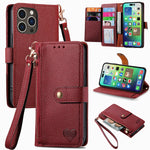 حافظة هاتف جلدية بحبل بسحاب حب، لهواتف iPhone 17e / 16e، iPhone 17 Pro Max، iPhone 17 Pro، iPhone 17، iPhone Air، iPhone 16 Pro Max، iPhone 16 Pro، iPhone 16 Plus