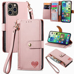 حافظة هاتف جلدية بحبل بسحاب حب، لهواتف iPhone 17e / 16e، iPhone 17 Pro Max، iPhone 17 Pro، iPhone 17، iPhone Air، iPhone 16 Pro Max، iPhone 16 Pro، iPhone 16 Plus