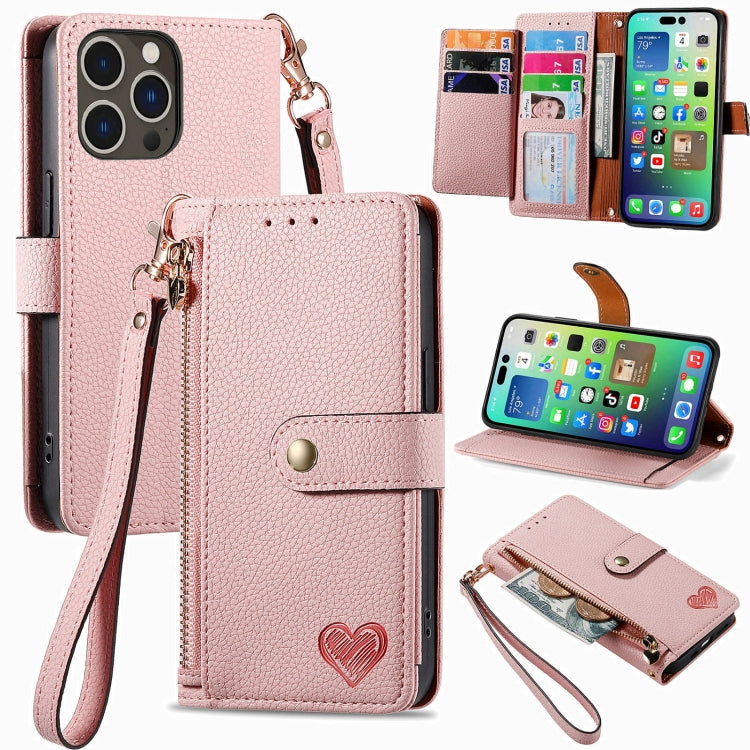 حافظة هاتف جلدية بحبل بسحاب حب، لهواتف iPhone 17e / 16e، iPhone 17 Pro Max، iPhone 17 Pro، iPhone 17، iPhone Air، iPhone 16 Pro Max، iPhone 16 Pro، iPhone 16 Plus