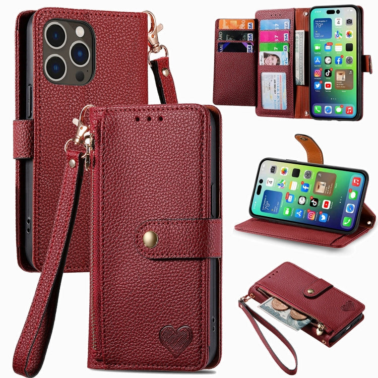 حافظة هاتف جلدية بحبل بسحاب حب، لهواتف iPhone 17e / 16e، iPhone 17 Pro Max، iPhone 17 Pro، iPhone 17، iPhone Air، iPhone 16 Pro Max، iPhone 16 Pro، iPhone 16 Plus
