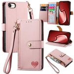 حافظة هاتف جلدية بحبل بسحاب حب، لهواتف iPhone 17e / 16e، iPhone 17 Pro Max، iPhone 17 Pro، iPhone 17، iPhone Air، iPhone 16 Pro Max، iPhone 16 Pro، iPhone 16 Plus