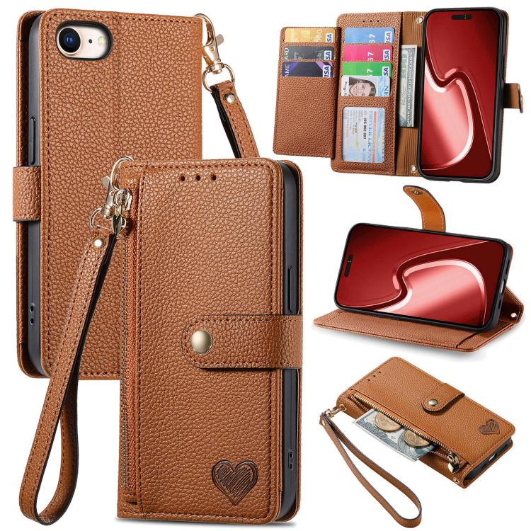 حافظة هاتف جلدية بحبل بسحاب حب، لهواتف iPhone 17e / 16e، iPhone 17 Pro Max، iPhone 17 Pro، iPhone 17، iPhone Air، iPhone 16 Pro Max، iPhone 16 Pro، iPhone 16 Plus
