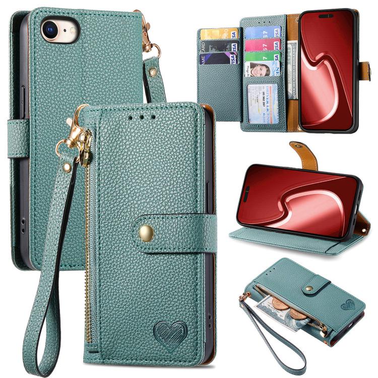 حافظة هاتف جلدية بحبل بسحاب حب، لهواتف iPhone 17e / 16e، iPhone 17 Pro Max، iPhone 17 Pro، iPhone 17، iPhone Air، iPhone 16 Pro Max، iPhone 16 Pro، iPhone 16 Plus