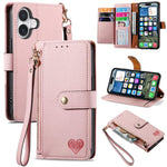 حافظة هاتف جلدية بحبل بسحاب حب، لهواتف iPhone 17e / 16e، iPhone 17 Pro Max، iPhone 17 Pro، iPhone 17، iPhone Air، iPhone 16 Pro Max، iPhone 16 Pro، iPhone 16 Plus