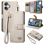 حافظة هاتف جلدية بحبل بسحاب حب، لهواتف iPhone 17e / 16e، iPhone 17 Pro Max، iPhone 17 Pro، iPhone 17، iPhone Air، iPhone 16 Pro Max، iPhone 16 Pro، iPhone 16 Plus