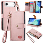 حافظة هاتف جلدية بحبل بسحاب حب، لهواتف iPhone 17e / 16e، iPhone 17 Pro Max، iPhone 17 Pro، iPhone 17، iPhone Air، iPhone 16 Pro Max، iPhone 16 Pro، iPhone 16 Plus