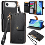 حافظة هاتف جلدية بحبل بسحاب حب، لهواتف iPhone 17e / 16e، iPhone 17 Pro Max، iPhone 17 Pro، iPhone 17، iPhone Air، iPhone 16 Pro Max، iPhone 16 Pro، iPhone 16 Plus