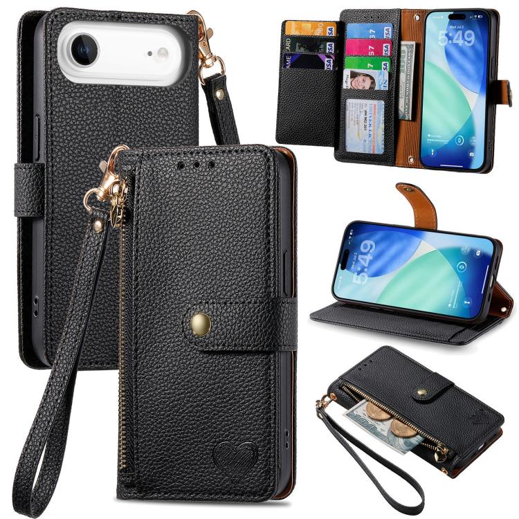 حافظة هاتف جلدية بحبل بسحاب حب، لهواتف iPhone 17e / 16e، iPhone 17 Pro Max، iPhone 17 Pro، iPhone 17، iPhone Air، iPhone 16 Pro Max، iPhone 16 Pro، iPhone 16 Plus