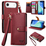 حافظة هاتف جلدية بحبل بسحاب حب، لهواتف iPhone 17e / 16e، iPhone 17 Pro Max، iPhone 17 Pro، iPhone 17، iPhone Air، iPhone 16 Pro Max، iPhone 16 Pro، iPhone 16 Plus