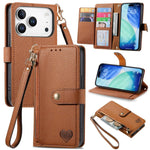 حافظة هاتف جلدية بحبل بسحاب حب، لهواتف iPhone 17e / 16e، iPhone 17 Pro Max، iPhone 17 Pro، iPhone 17، iPhone Air، iPhone 16 Pro Max، iPhone 16 Pro، iPhone 16 Plus