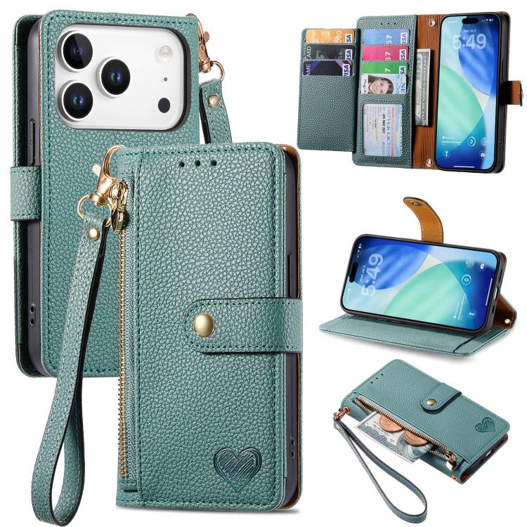 حافظة هاتف جلدية بحبل بسحاب حب، لهواتف iPhone 17e / 16e، iPhone 17 Pro Max، iPhone 17 Pro، iPhone 17، iPhone Air، iPhone 16 Pro Max، iPhone 16 Pro، iPhone 16 Plus